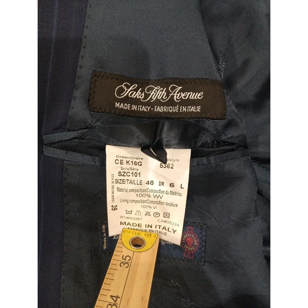 Ermenegildo‎ Zegna Saks Fifth Avenue Sport Coat Blazer Men 48 Navy Striped 2447